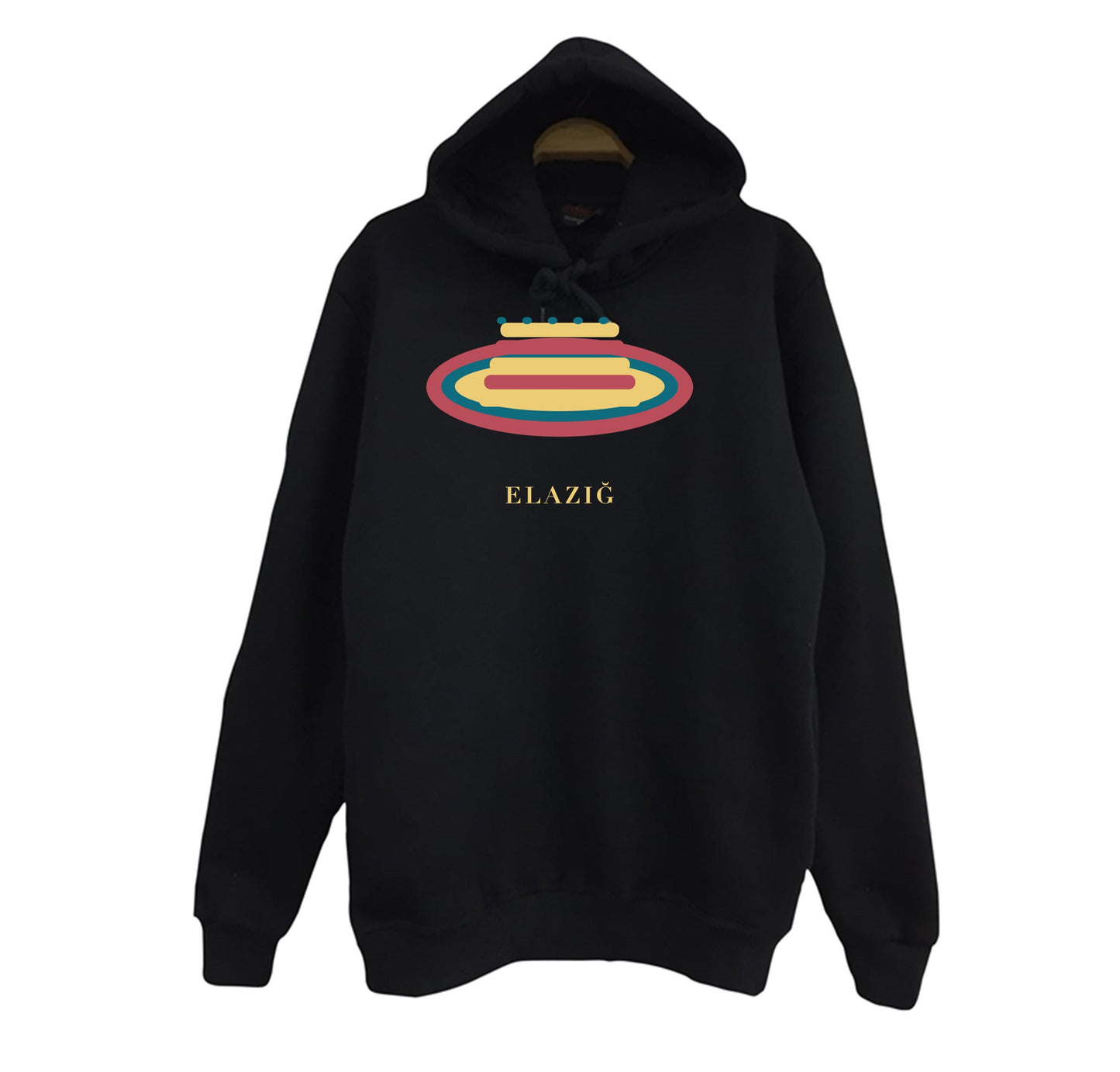 Elazığ Taş Ekmeği baskılı siyah kapüşonlu sweatshirt