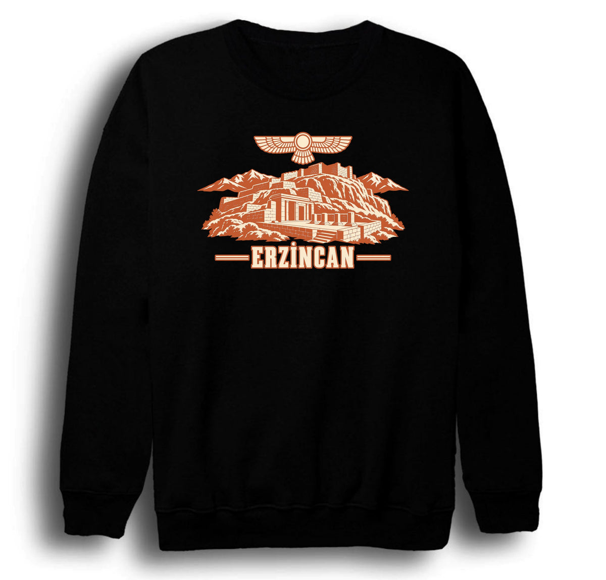 Erzincan Altıntepe Urartu baskılı siyah sweatshirt