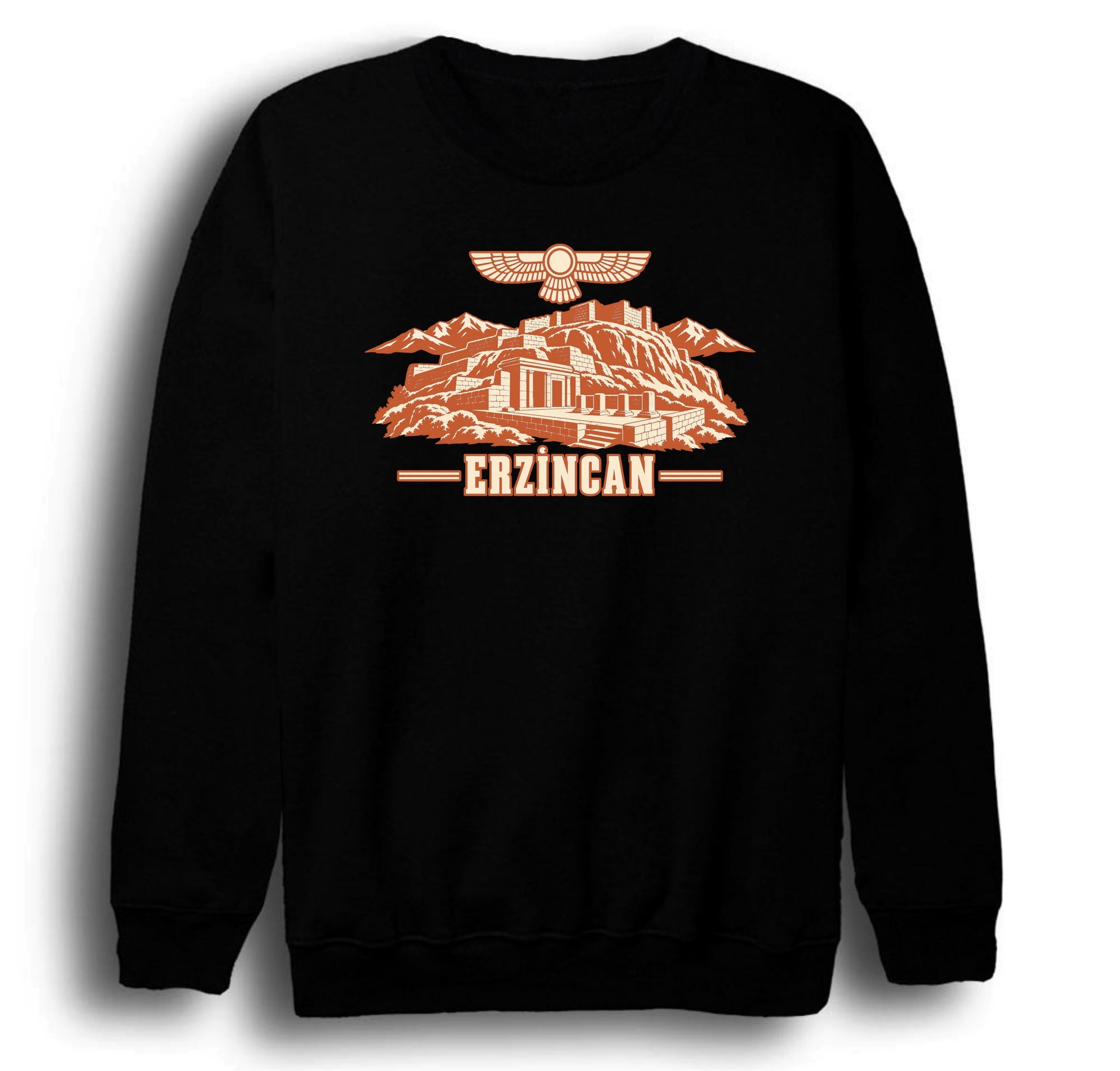 Erzincan Altıntepe Urartu baskılı siyah sweatshirt