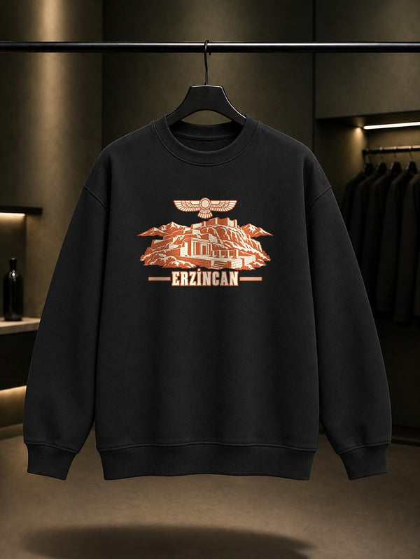 Erzincan Altıntepe Urartu baskılı siyah sweatshirt
