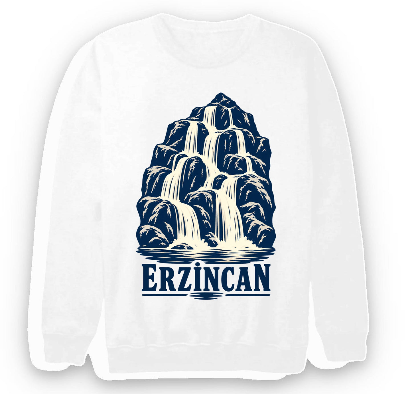 Erzincan Girlevik Şelalesi baskılı beyaz sweatshirt