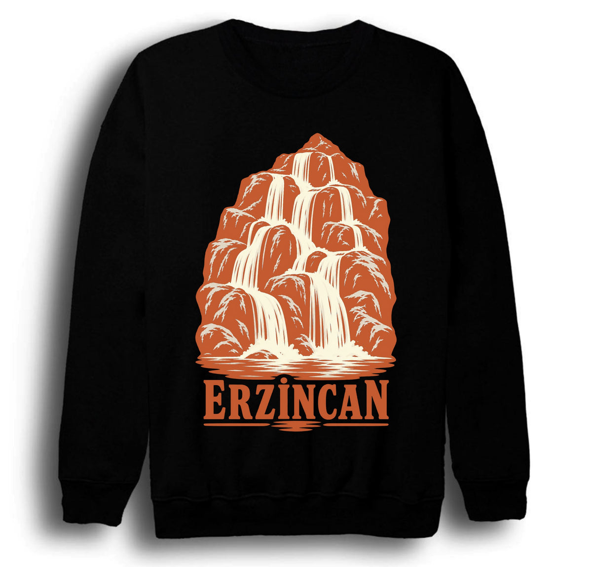 Erzincan Girlevik Şelalesi baskılı siyah sweatshirt