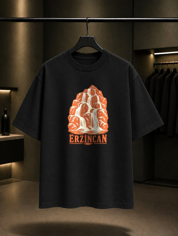 Erzincan Girlevik Şelalesi baskılı siyah t-shirt