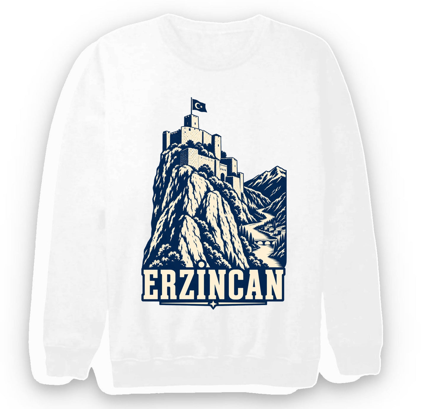 Erzincan Kemah Kalesi baskılı beyaz sweatshirt