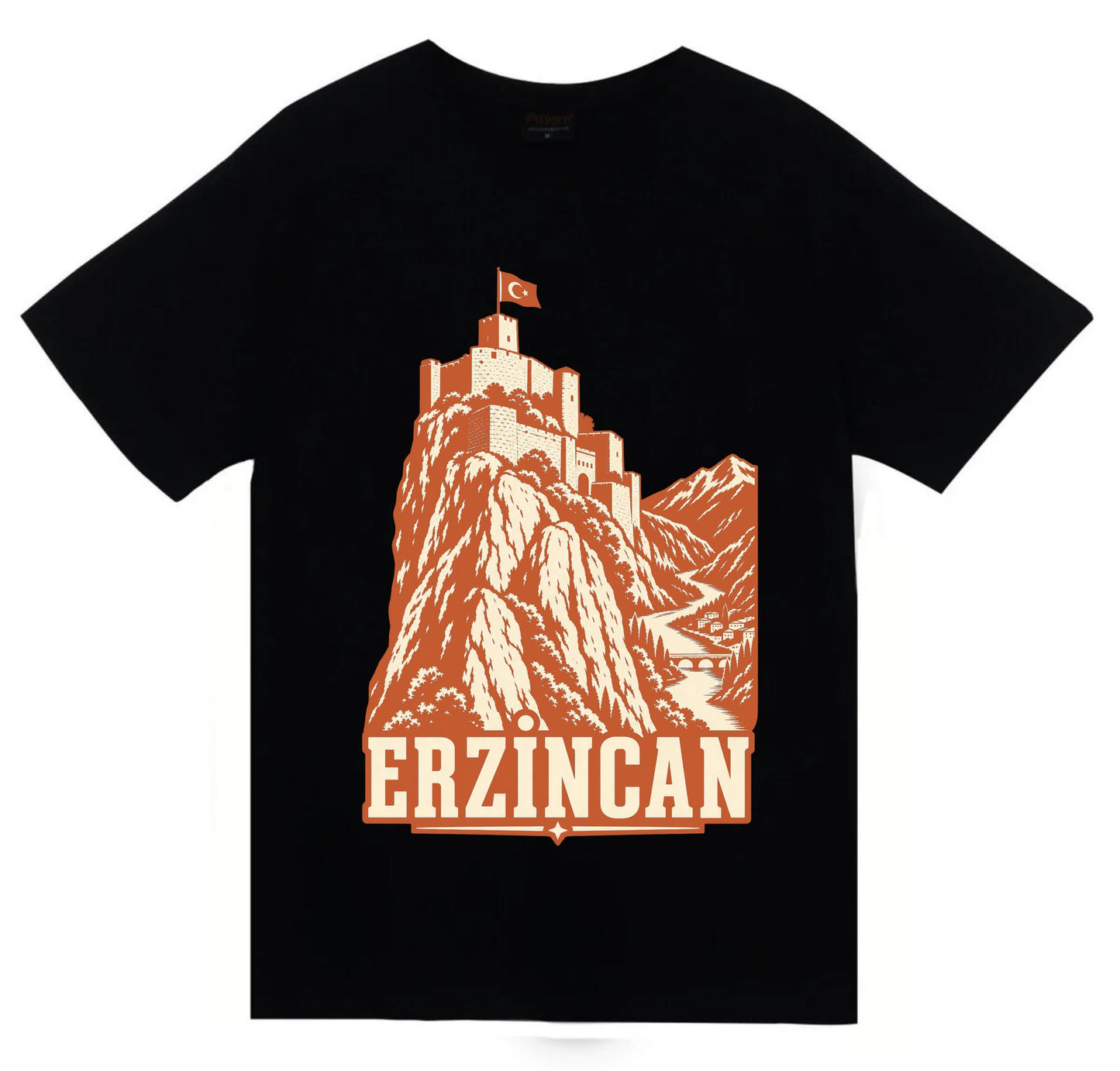 Erzincan Kemah Kalesi baskılı siyah t-shirt