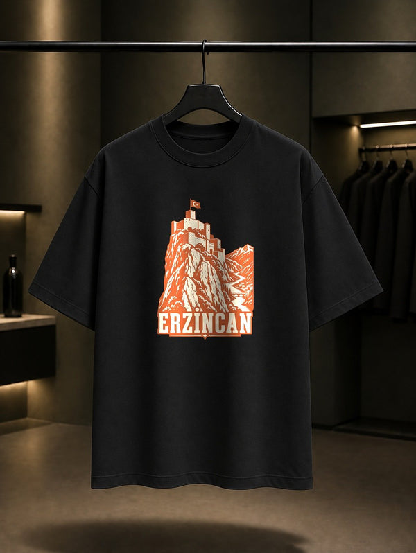 Erzincan Kemah Kalesi baskılı siyah t-shirt