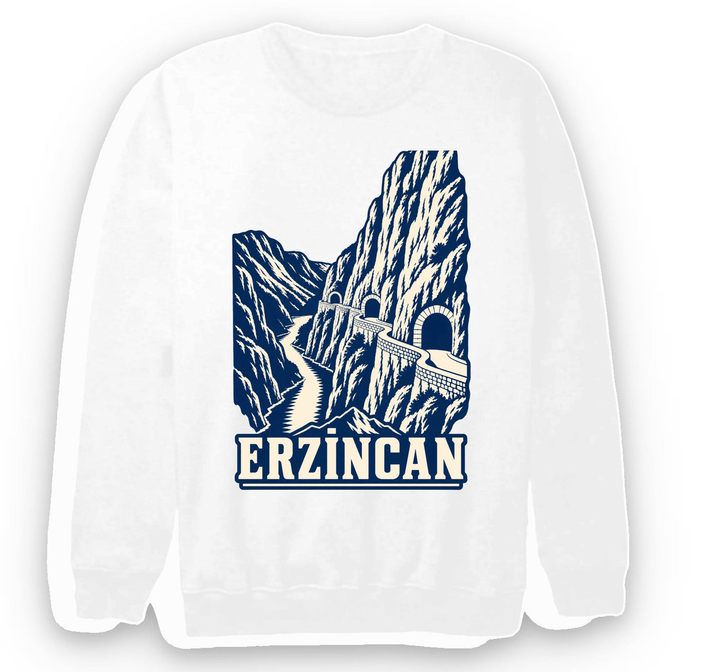 Erzincan Kemaliye Karanlık Kanyon baskılı beyaz sweatshirt