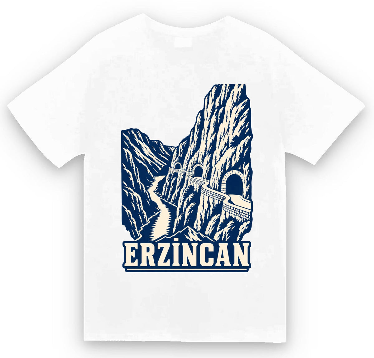 Erzincan Kemaliye Karanlık Kanyon baskılı beyaz t-shirt