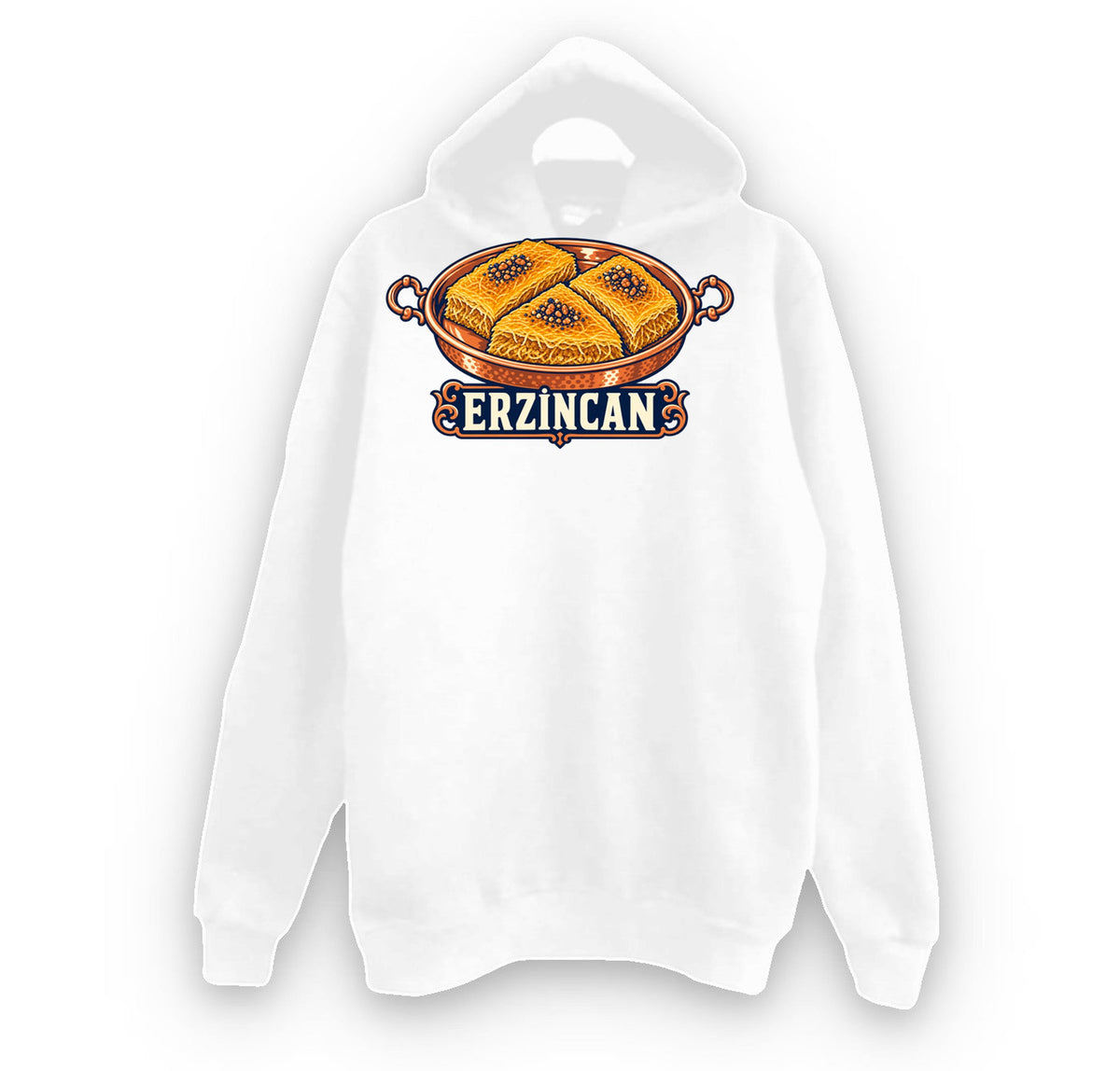 Erzincan Kesme Kadayıfı baskılı beyaz kapüşonlu sweatshirt