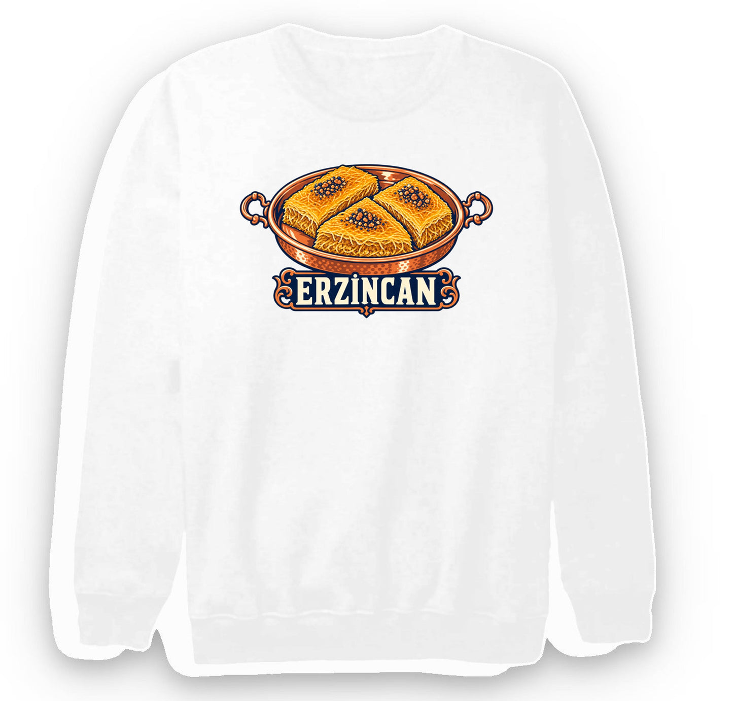Erzincan Kesme Kadayıfı baskılı beyaz sweatshirt