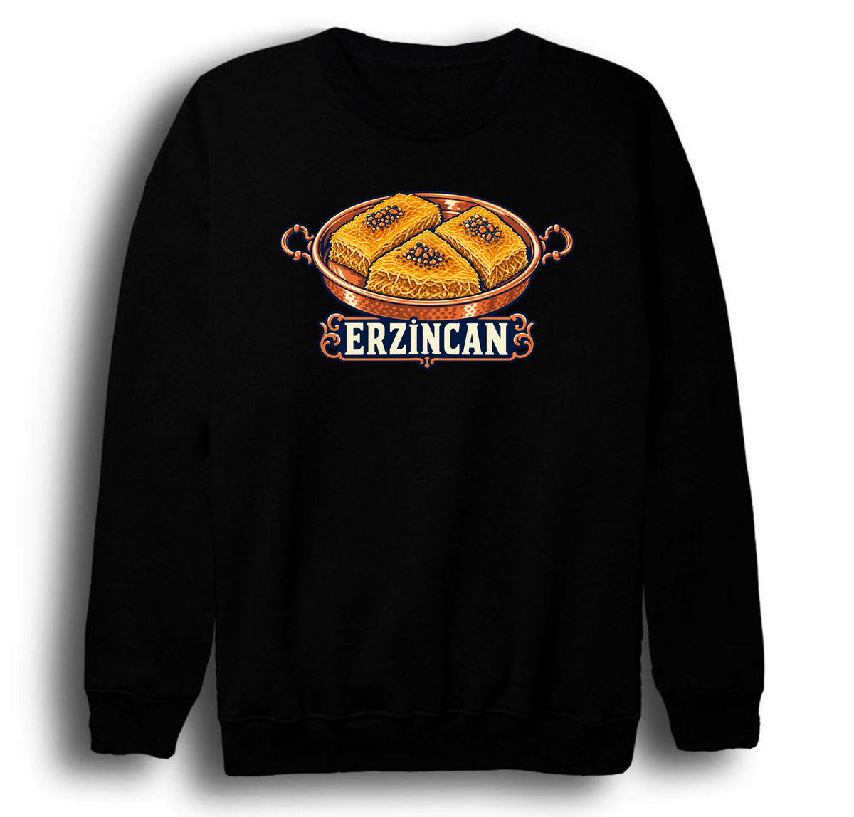 Erzincan Kesme Kadayıfı baskılı siyah sweatshirt
