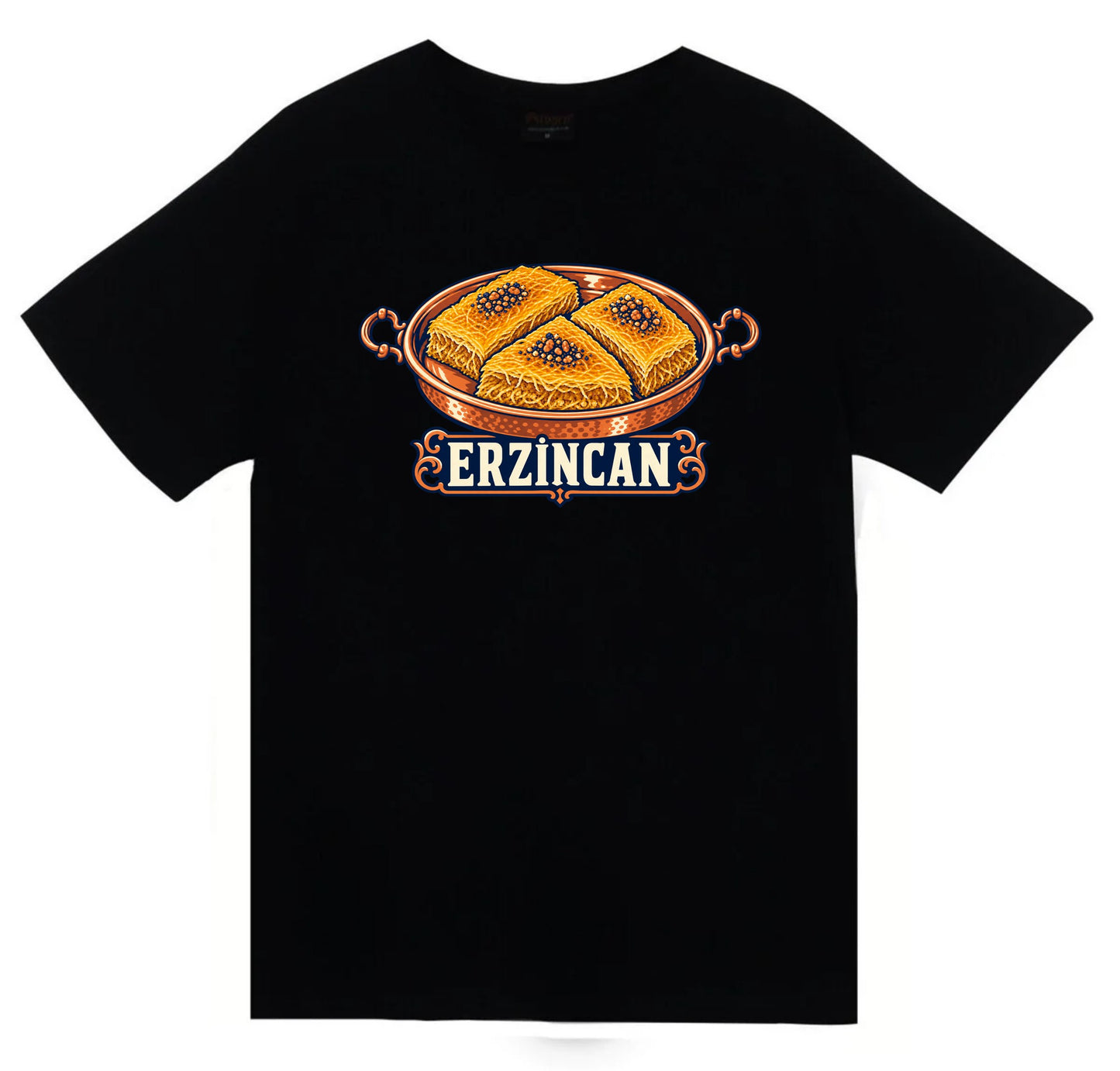 Erzincan Kesme Kadayıfı baskılı siyah t-shirt