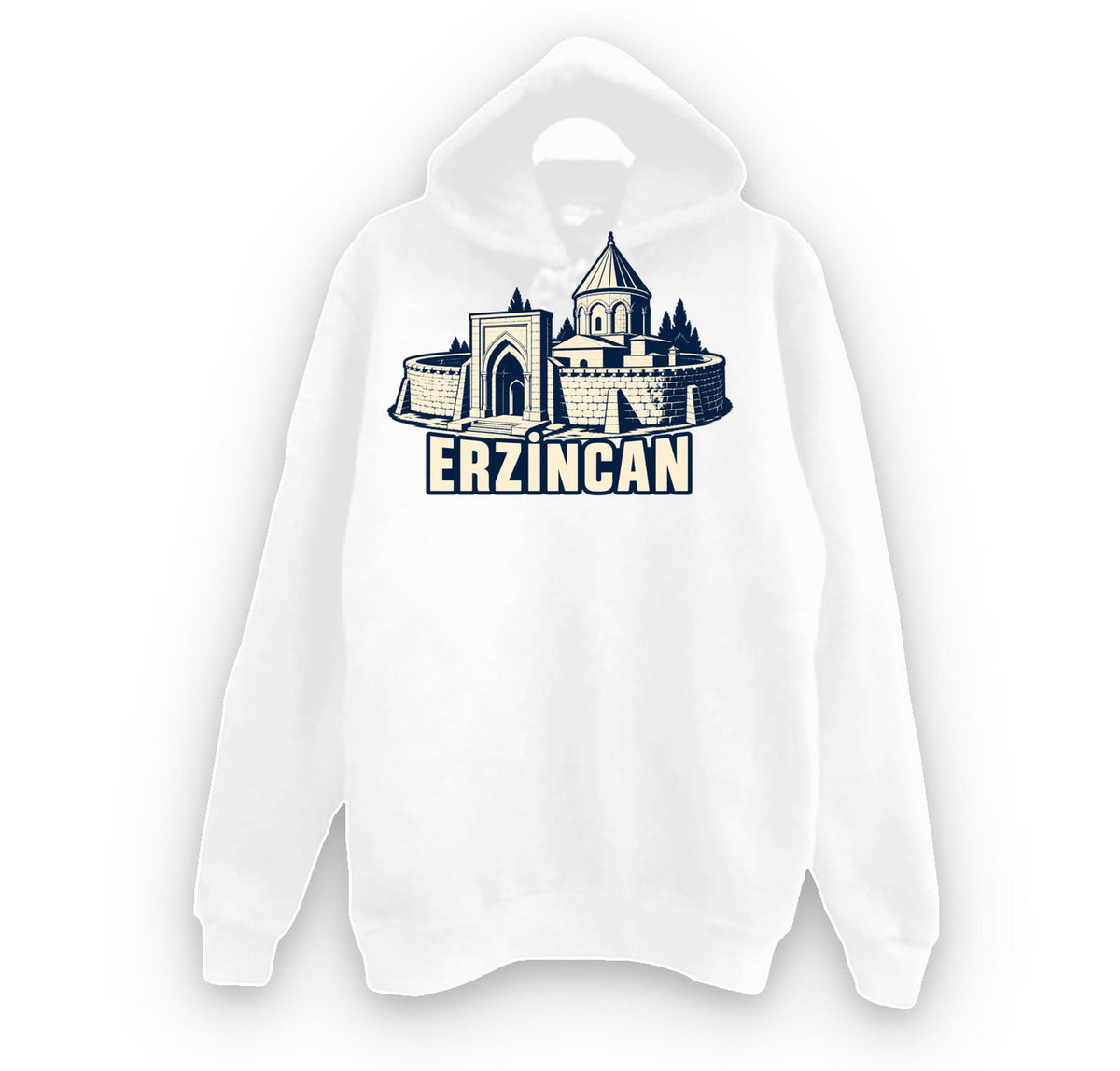 Erzincan Mama Hatun Külliyesi baskılı beyaz kapüşonlu sweatshirt