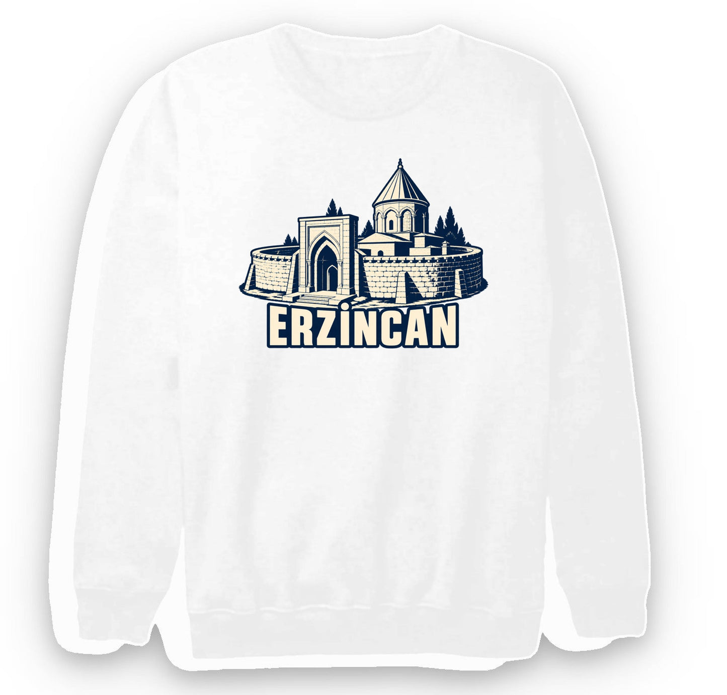Erzincan Mama Hatun Külliyesi baskılı beyaz sweatshirt