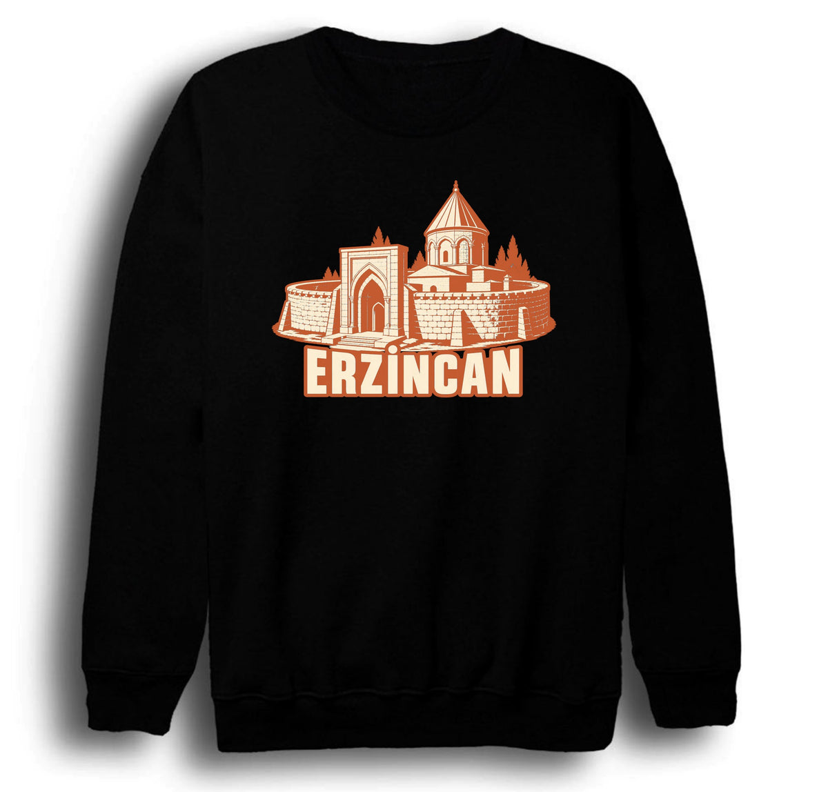 Erzincan Mama Hatun Külliyesi baskılı siyah sweatshirt