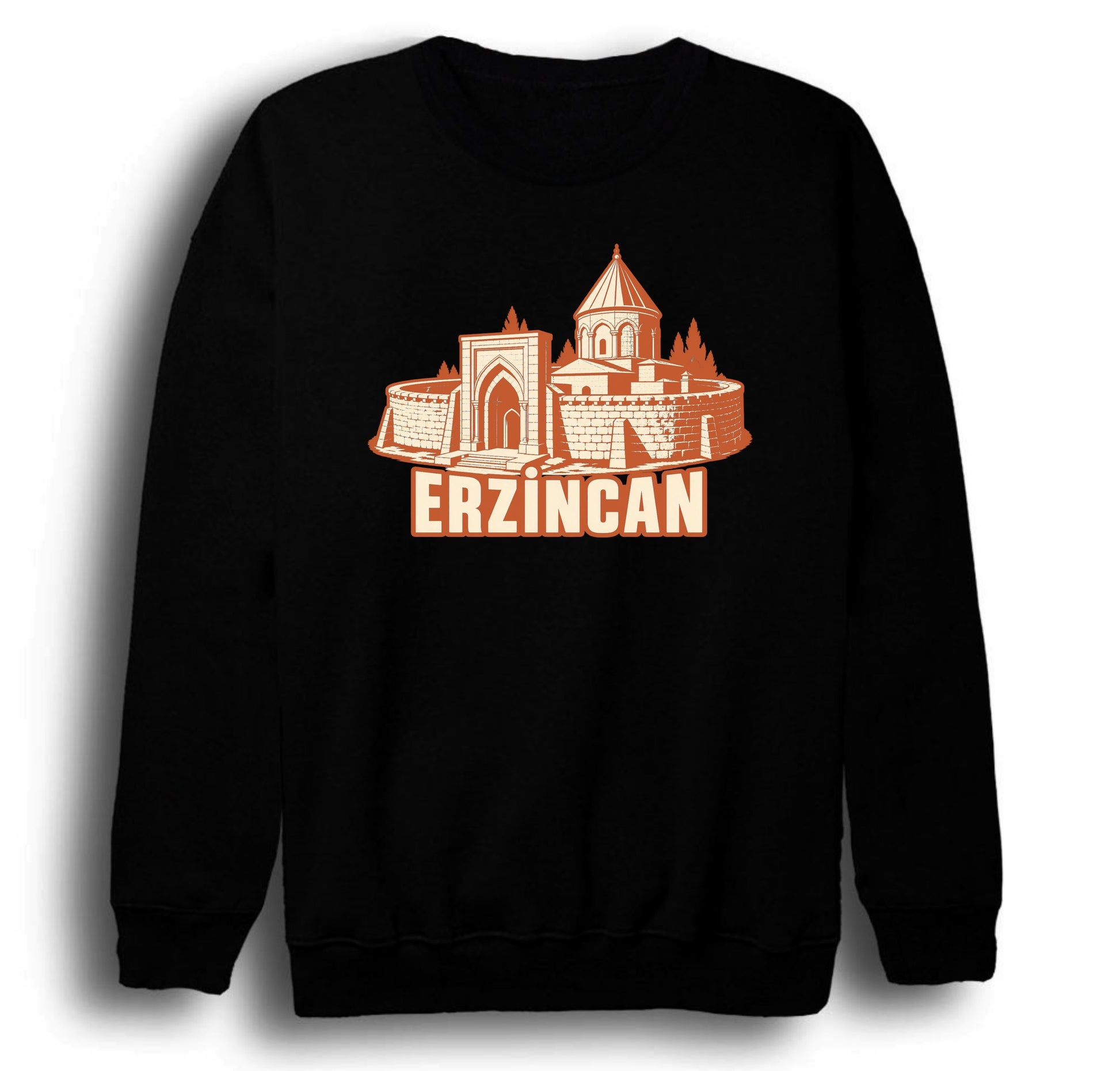 Erzincan Mama Hatun Külliyesi baskılı siyah sweatshirt