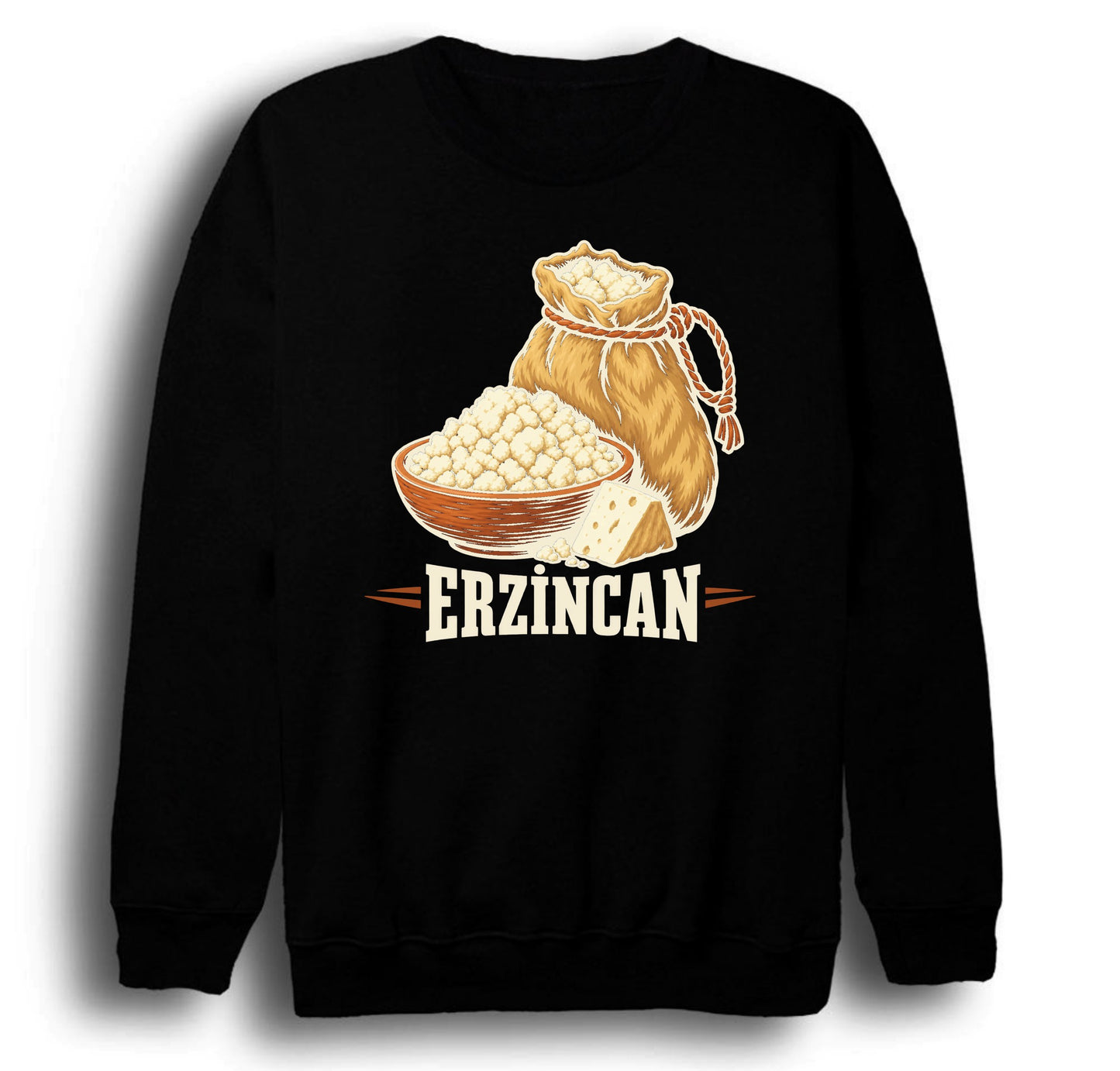 Erzincan Tulum Peyniri baskılı siyah sweatshirt