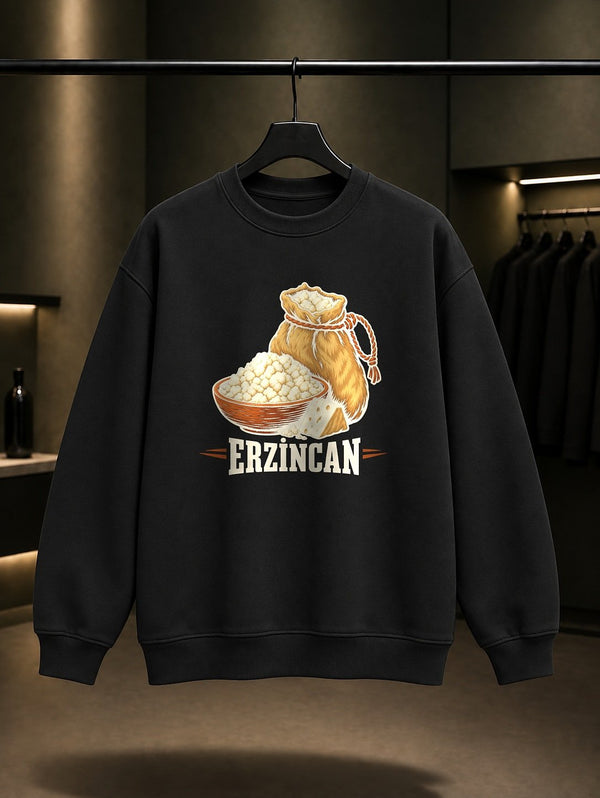 Erzincan Tulum Peyniri baskılı siyah sweatshirt