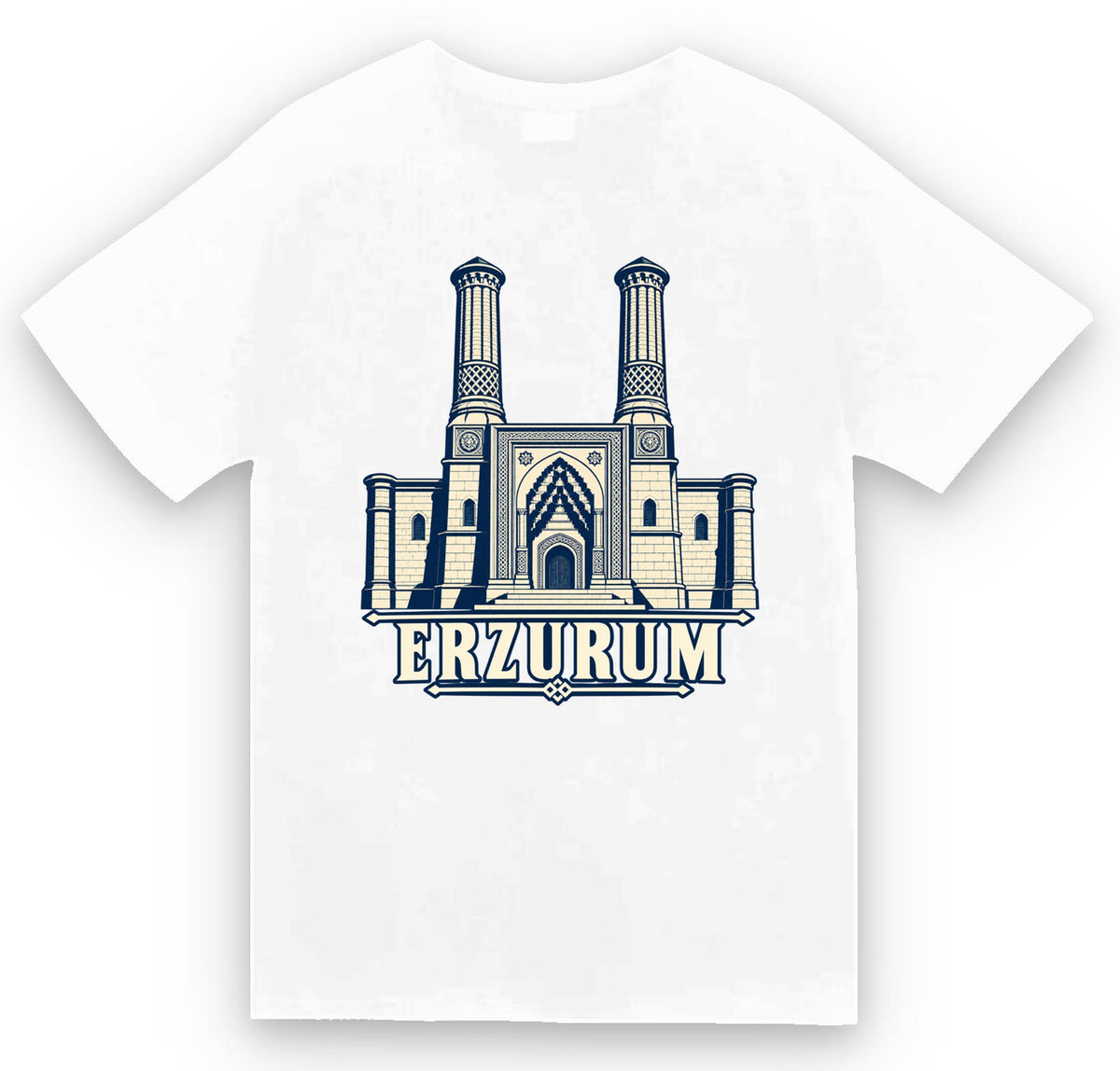 Erzurum Çifte Minareli Medrese baskılı beyaz t-shirt