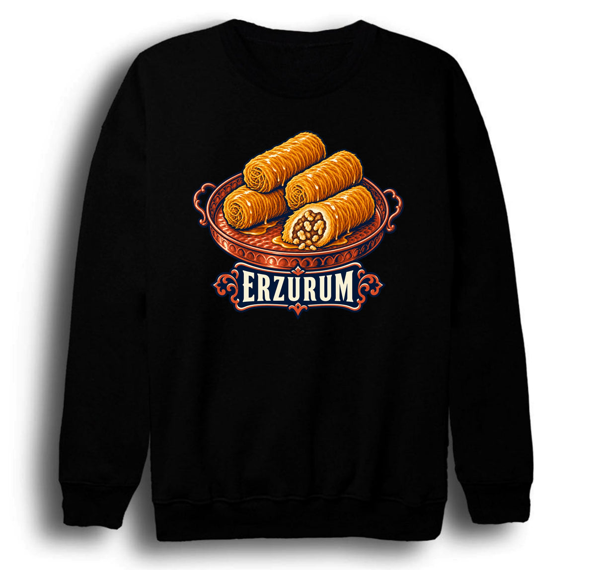 Erzurum Kadayıf Dolması baskılı siyah sweatshirt