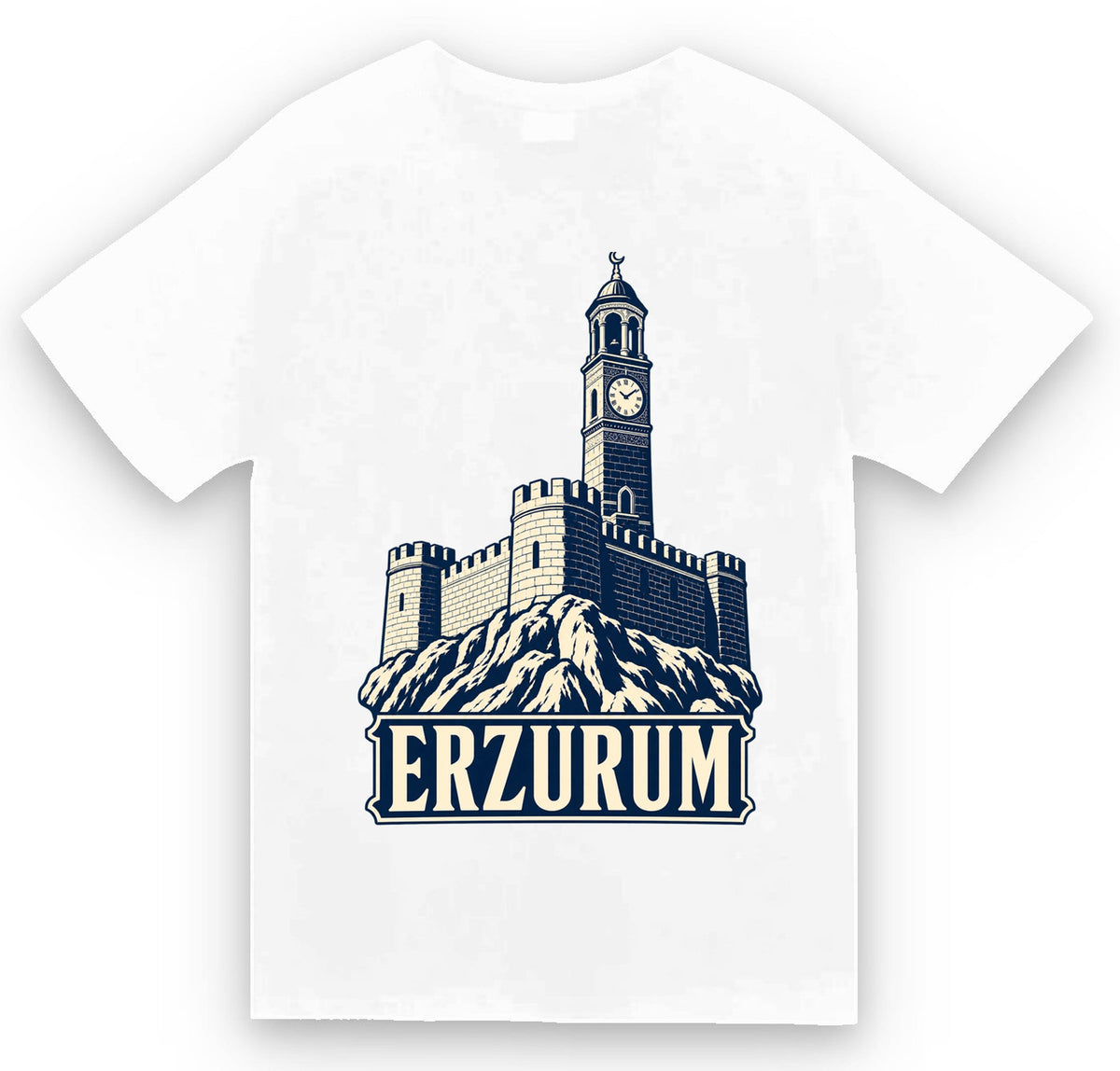Erzurum Kalesi ve Saat Kulesi baskılı beyaz t-shirt