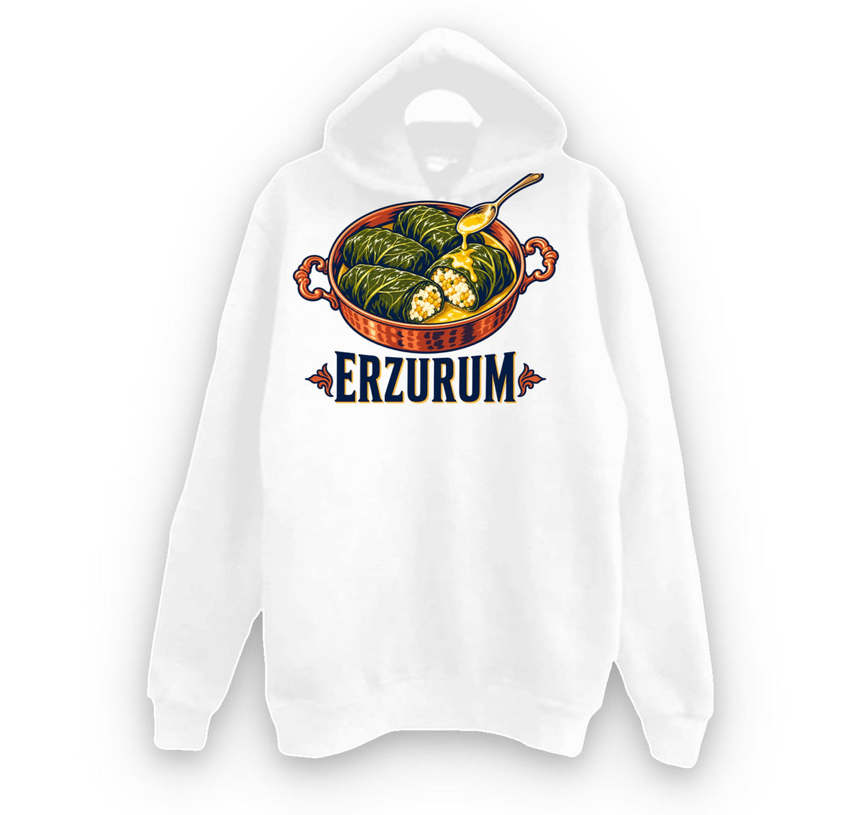 Erzurum Lor Dolması baskılı beyaz kapüşonlu sweatshirt