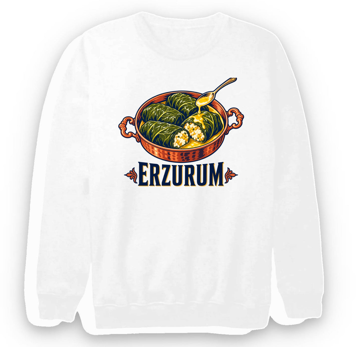 Erzurum Lor Dolması baskılı beyaz sweatshirt