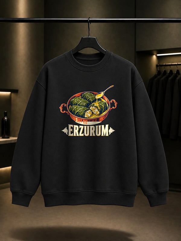 Erzurum Lor Dolması baskılı siyah sweatshirt