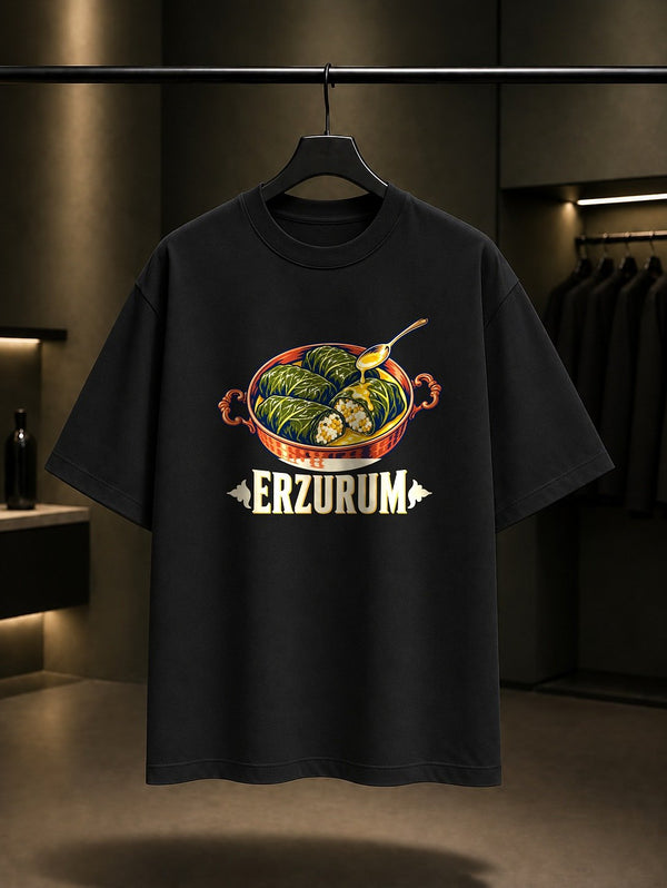 Erzurum Lor Dolması baskılı siyah t-shirt
