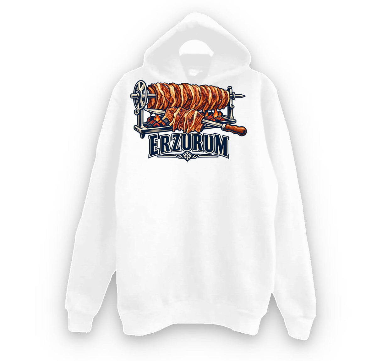 Erzurum Oltu Cağ Kebabı baskılı beyaz kapüşonlu sweatshirt