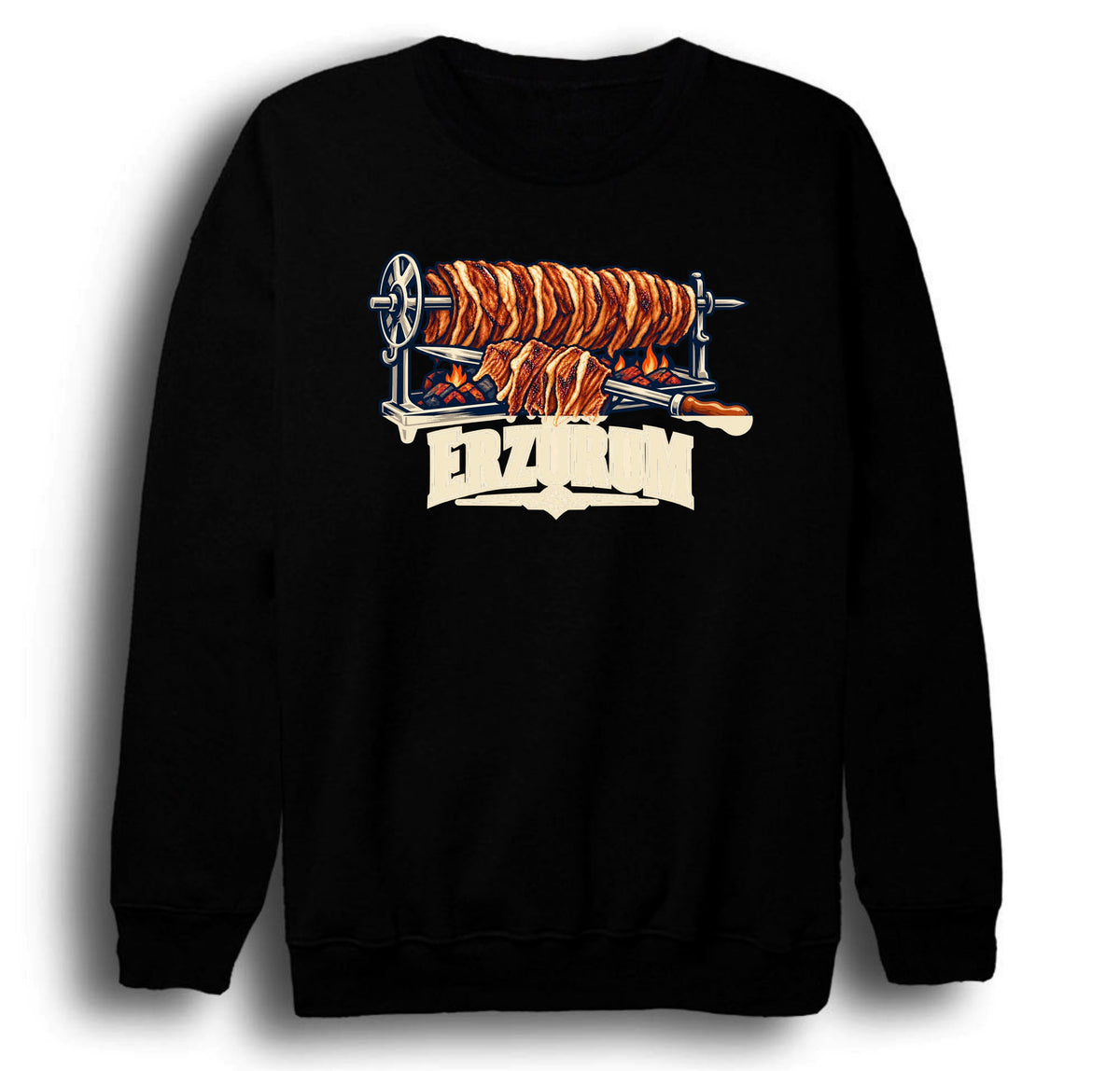 Erzurum Oltu Cağ Kebabı baskılı siyah sweatshirt