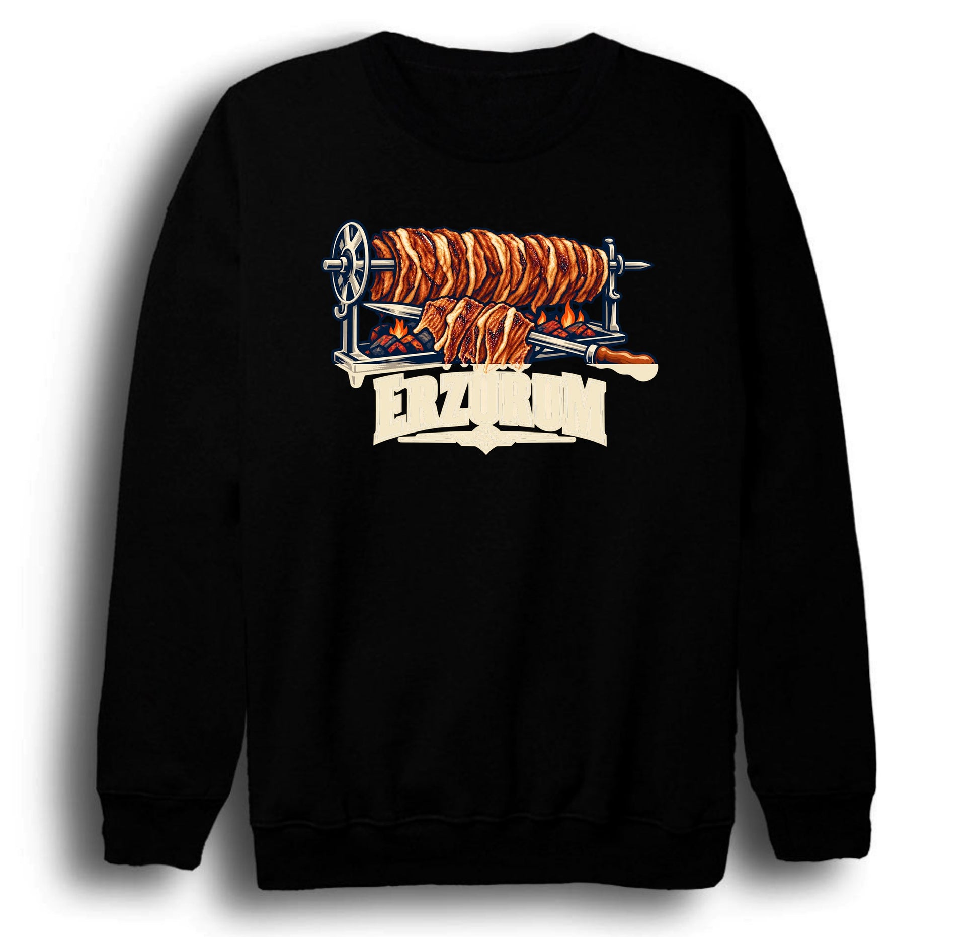 Erzurum Oltu Cağ Kebabı baskılı siyah sweatshirt