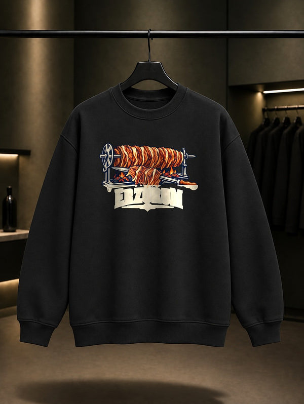 Erzurum Oltu Cağ Kebabı baskılı siyah sweatshirt