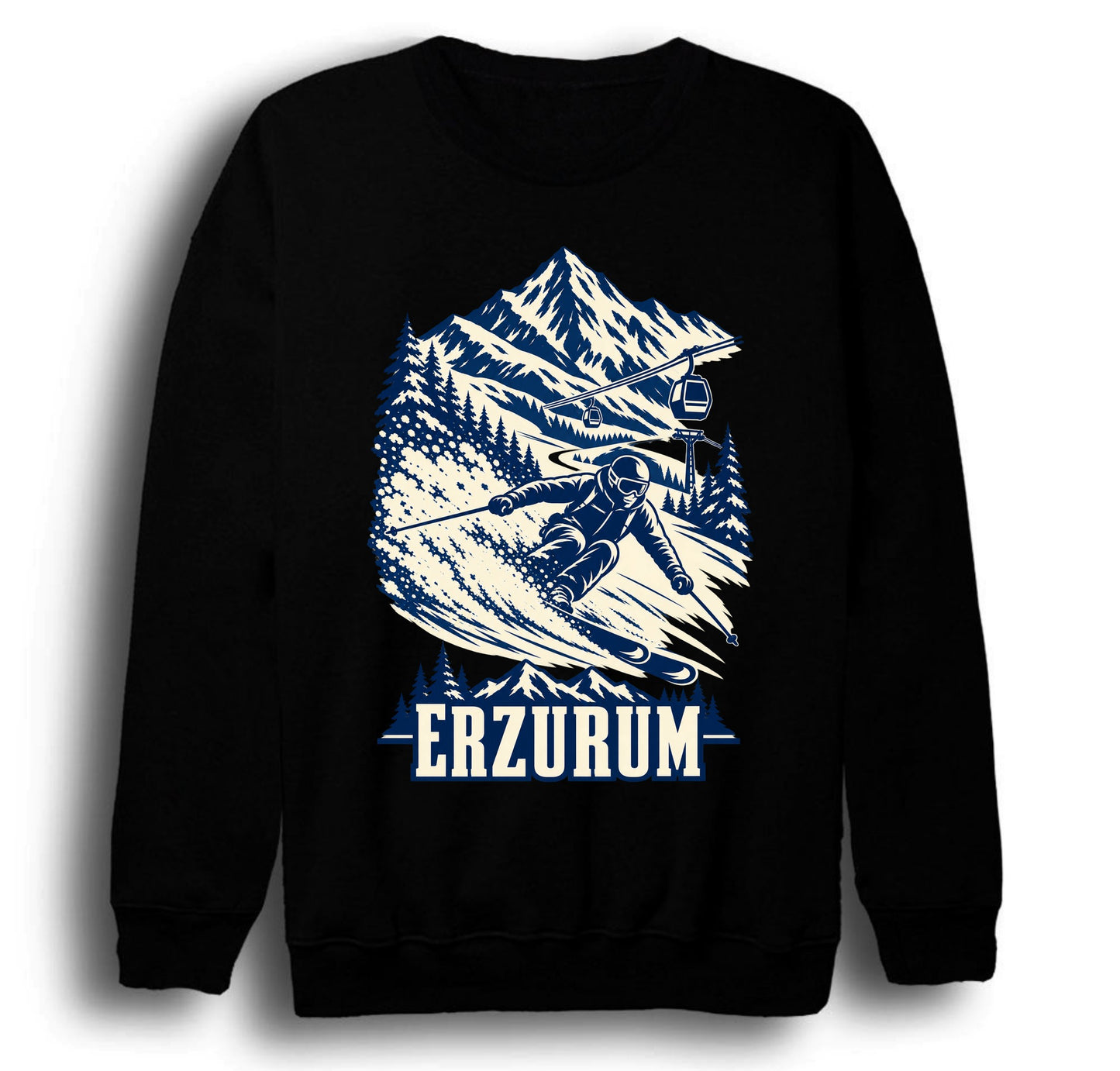 Erzurum Palandöken baskılı siyah sweatshirt