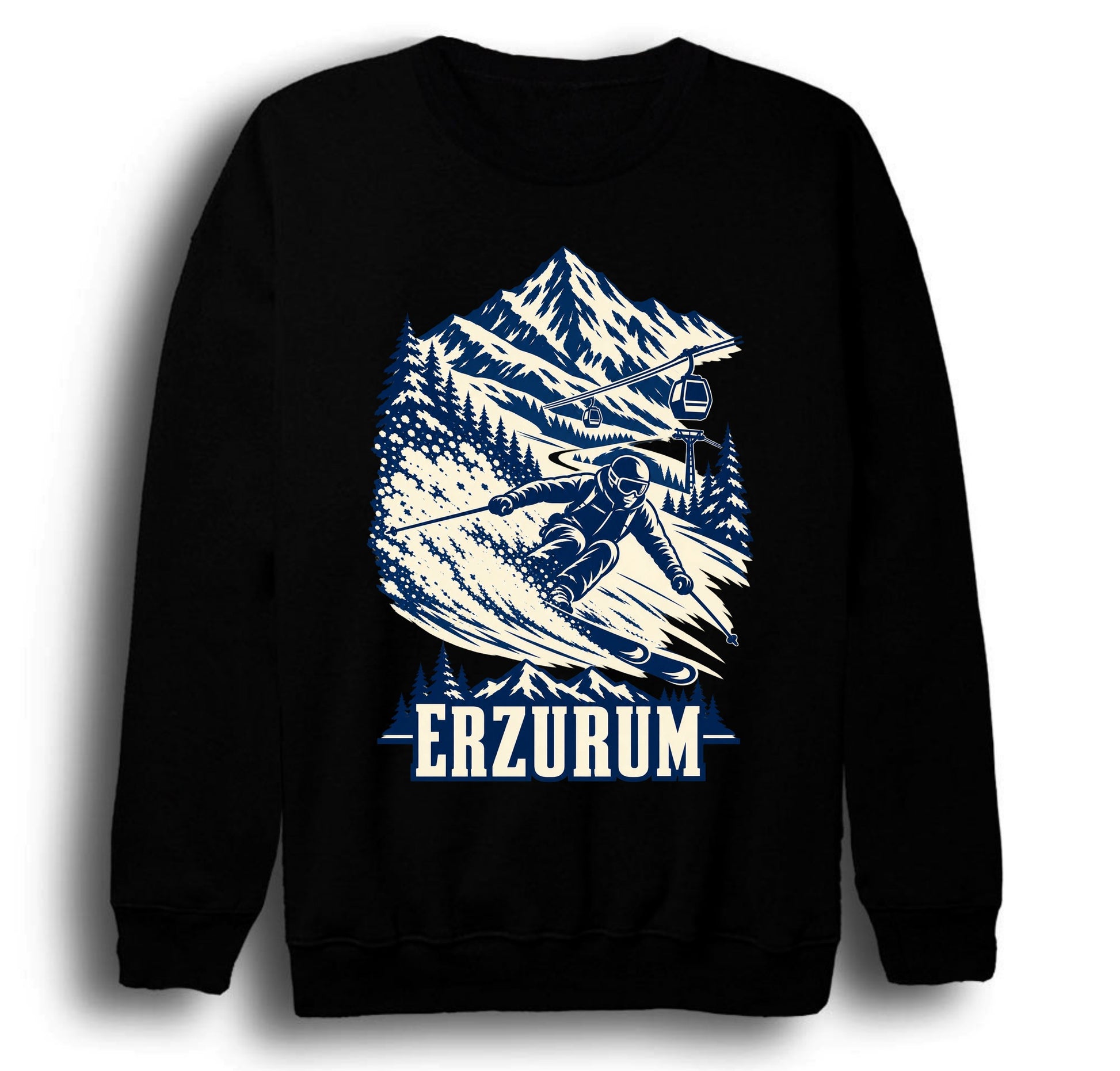 Erzurum Palandöken baskılı siyah sweatshirt