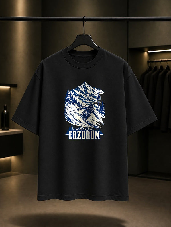 Erzurum Palandöken baskılı siyah t-shirt
