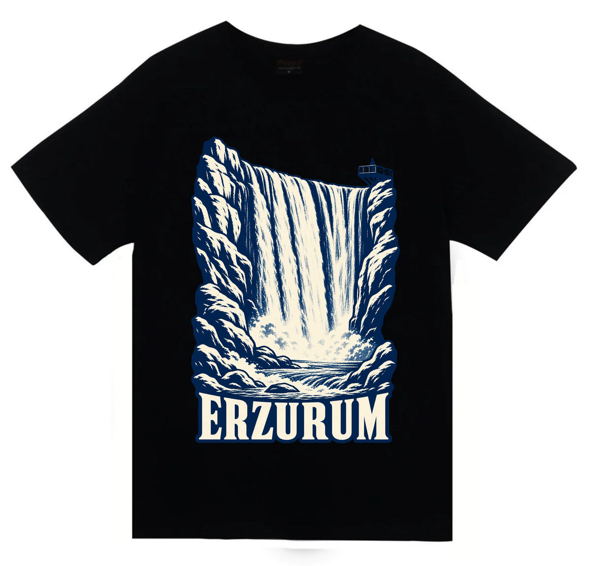 Erzurum Tortum Şelalesi baskılı siyah t-shirt