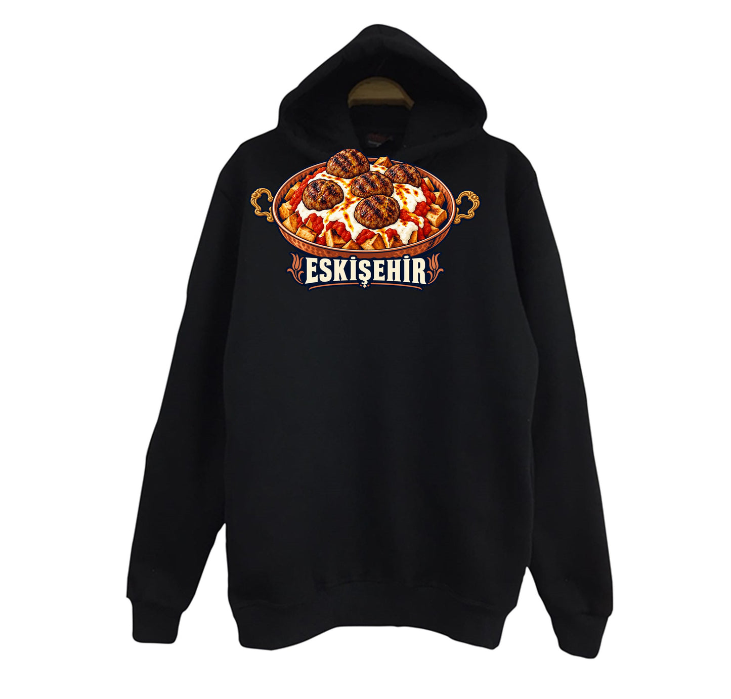 Eskişehir Balaban Köftesi baskılı siyah kapüşonlu sweatshirt
