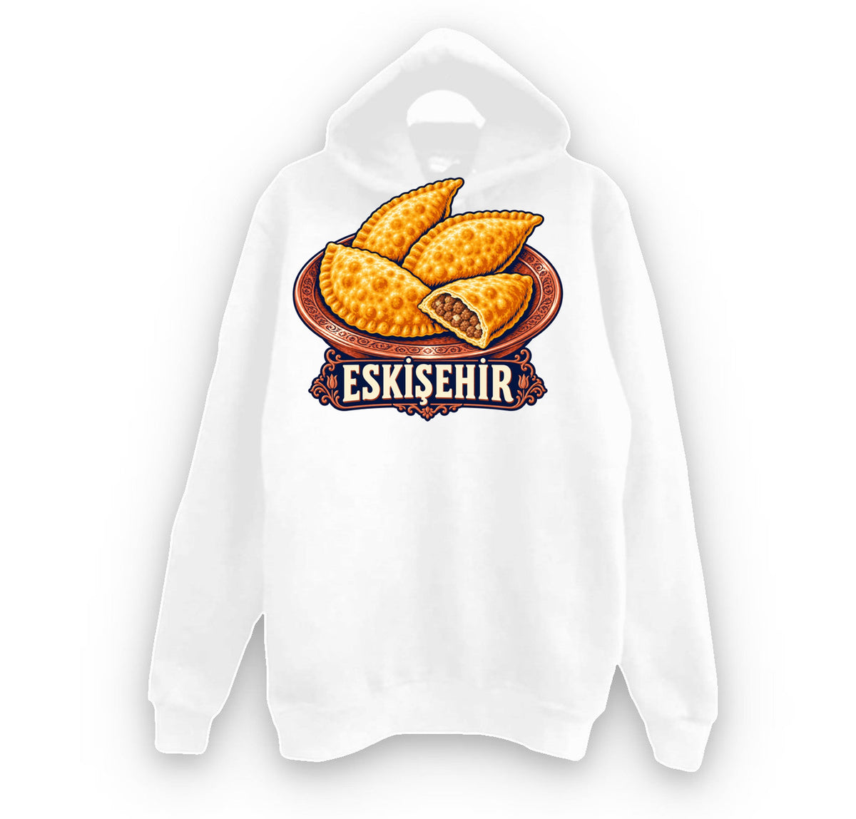 Eskişehir Çibörek baskılı beyaz kapüşonlu sweatshirt