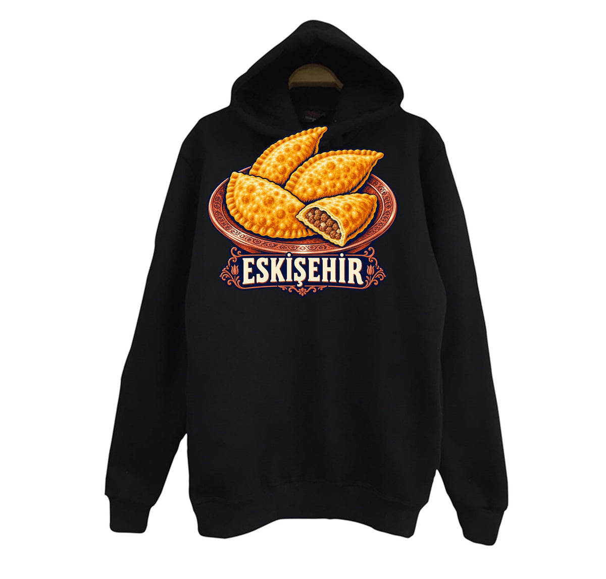 Eskişehir Çibörek baskılı siyah kapüşonlu sweatshirt
