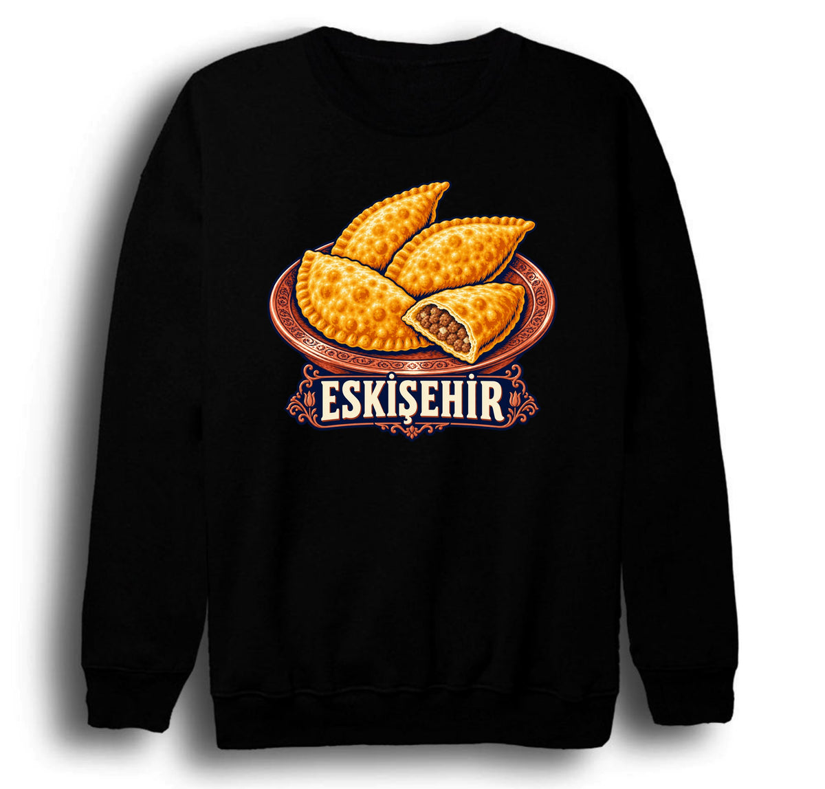 Eskişehir Çibörek baskılı siyah sweatshirt
