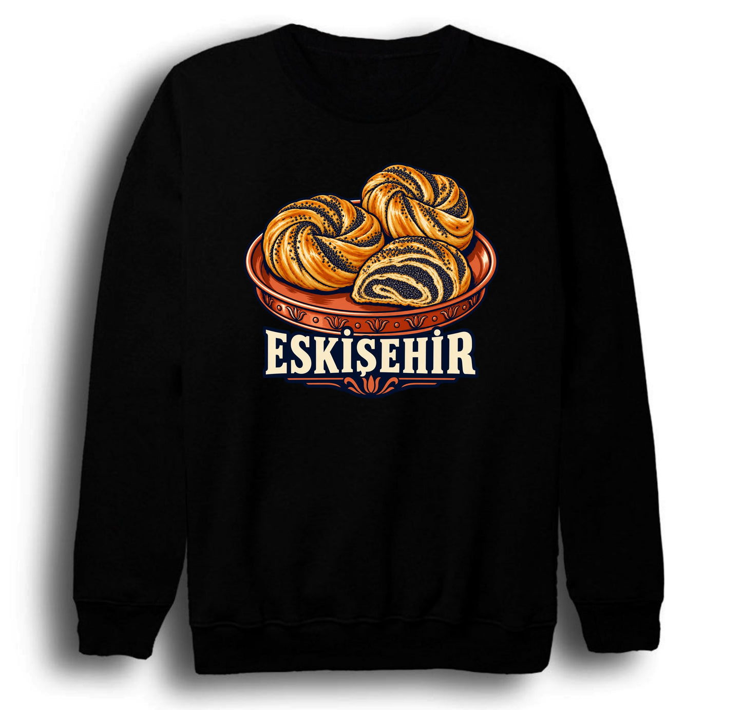 Eskişehir Haşhaşlı Bükme baskılı siyah sweatshirt