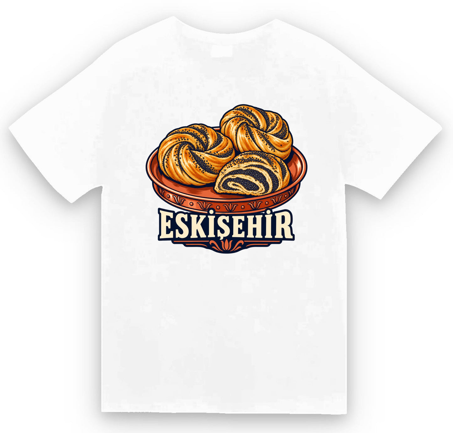 Eskişehir Haşhaşlı Bükme baskılı beyaz t-shirt