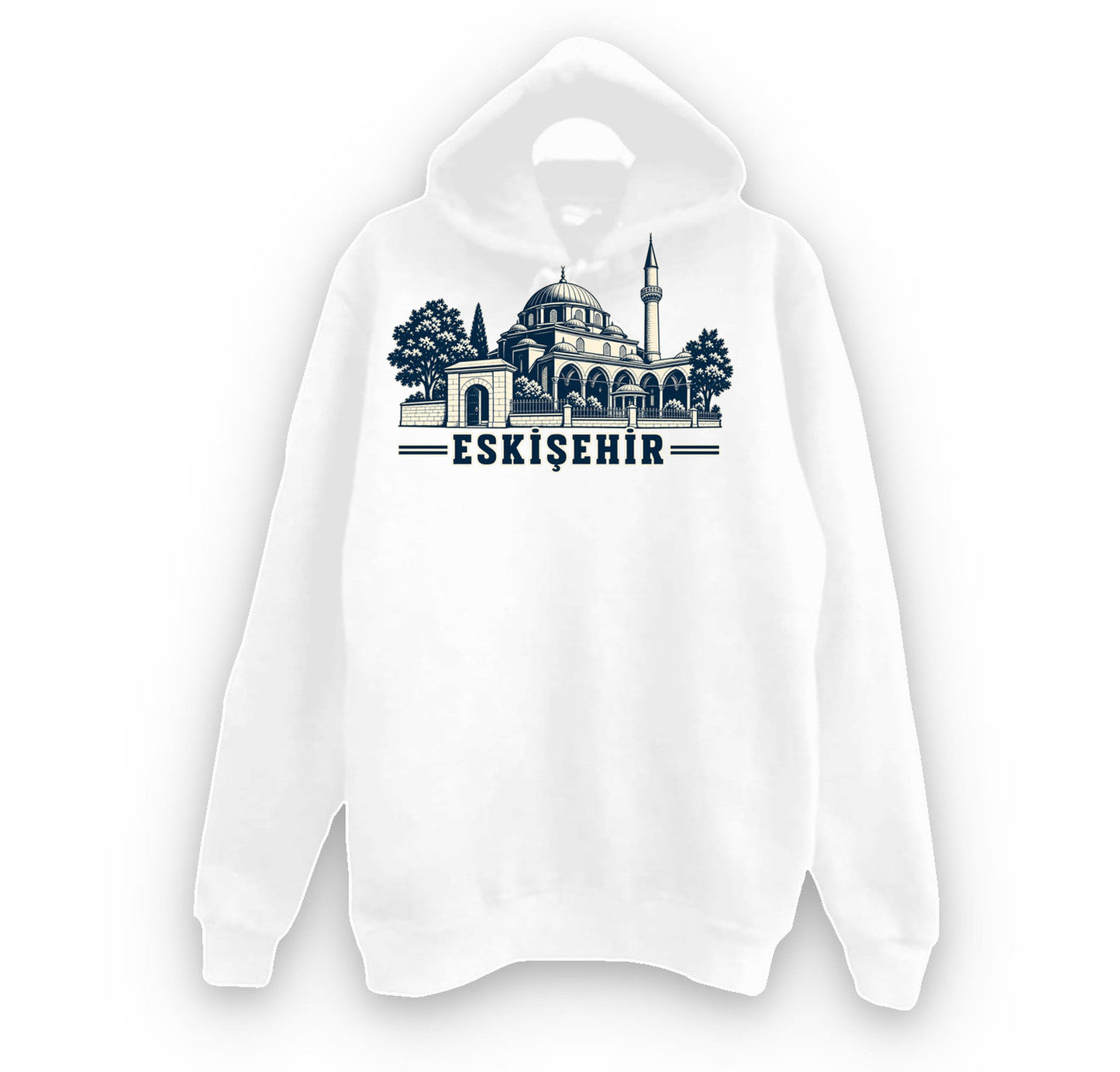 Eskişehir Kurşunlu Külliyesi baskılı beyaz kapüşonlu sweatshirt