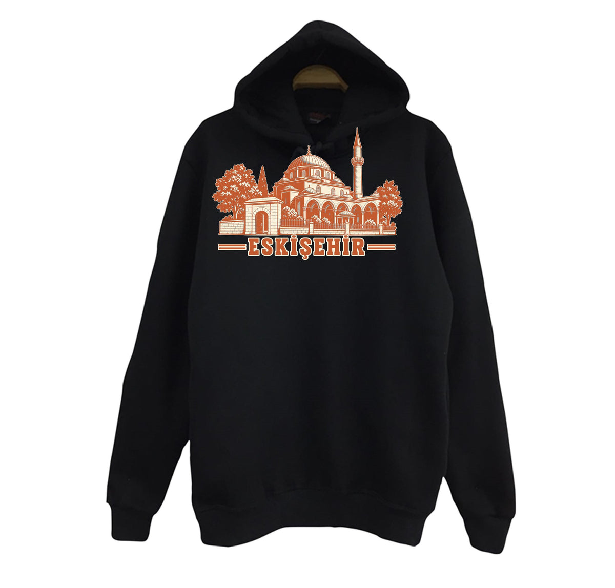 Eskişehir Kurşunlu Külliyesi baskılı siyah kapüşonlu sweatshirt