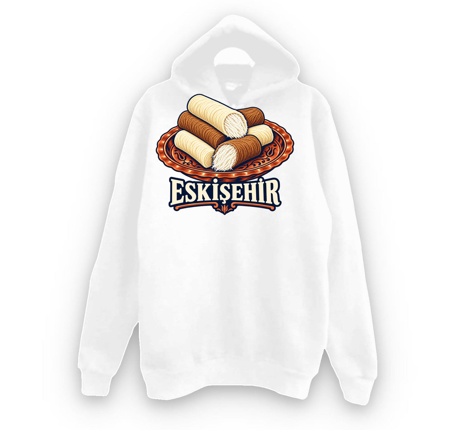 Eskişehir Met Helvası baskılı beyaz kapüşonlu sweatshirt