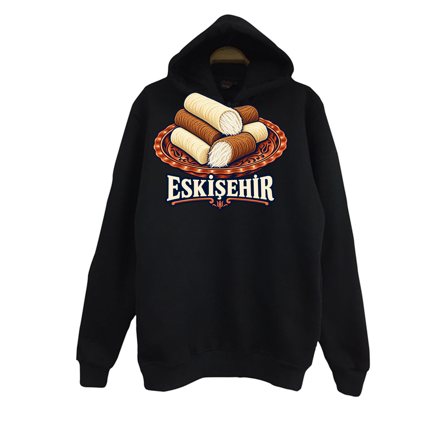 Eskişehir Met Helvası baskılı siyah kapüşonlu sweatshirt