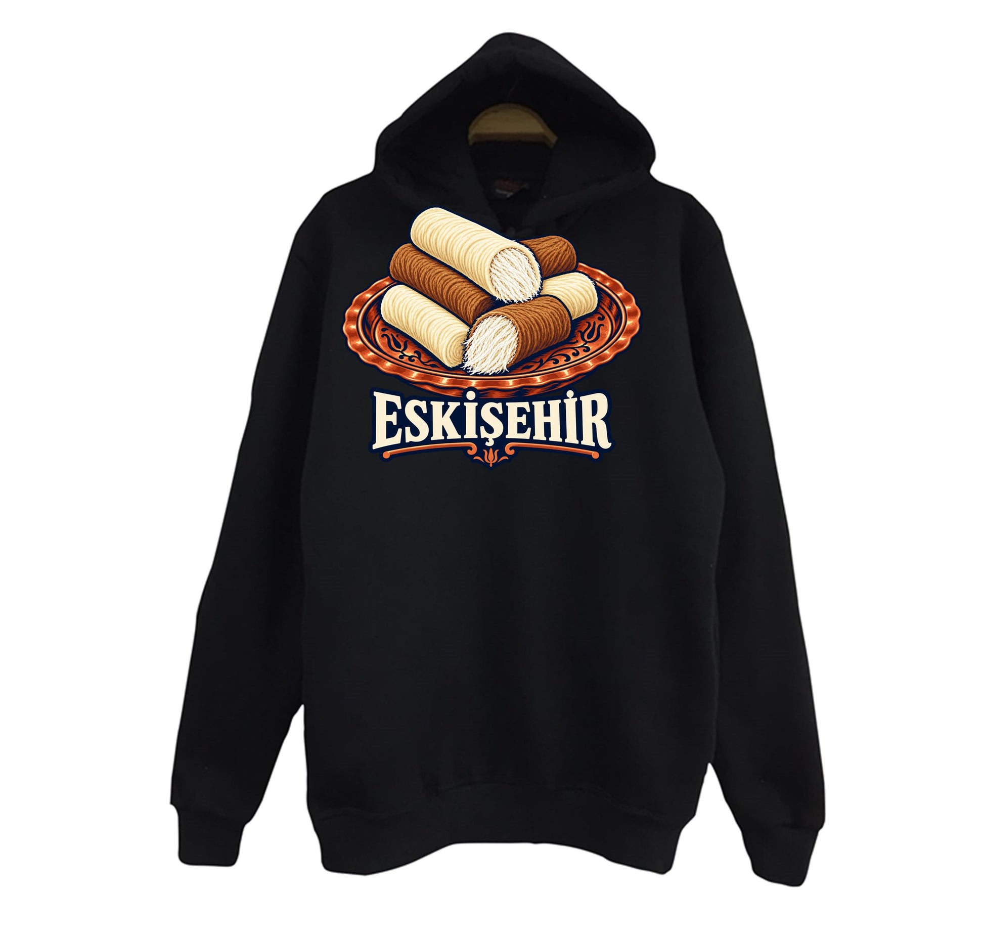 Eskişehir Met Helvası baskılı siyah kapüşonlu sweatshirt