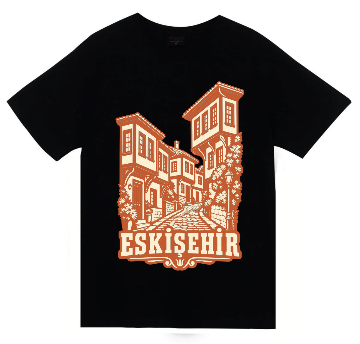Eskişehir Odunpazarı Evleri baskılı siyah t-shirt