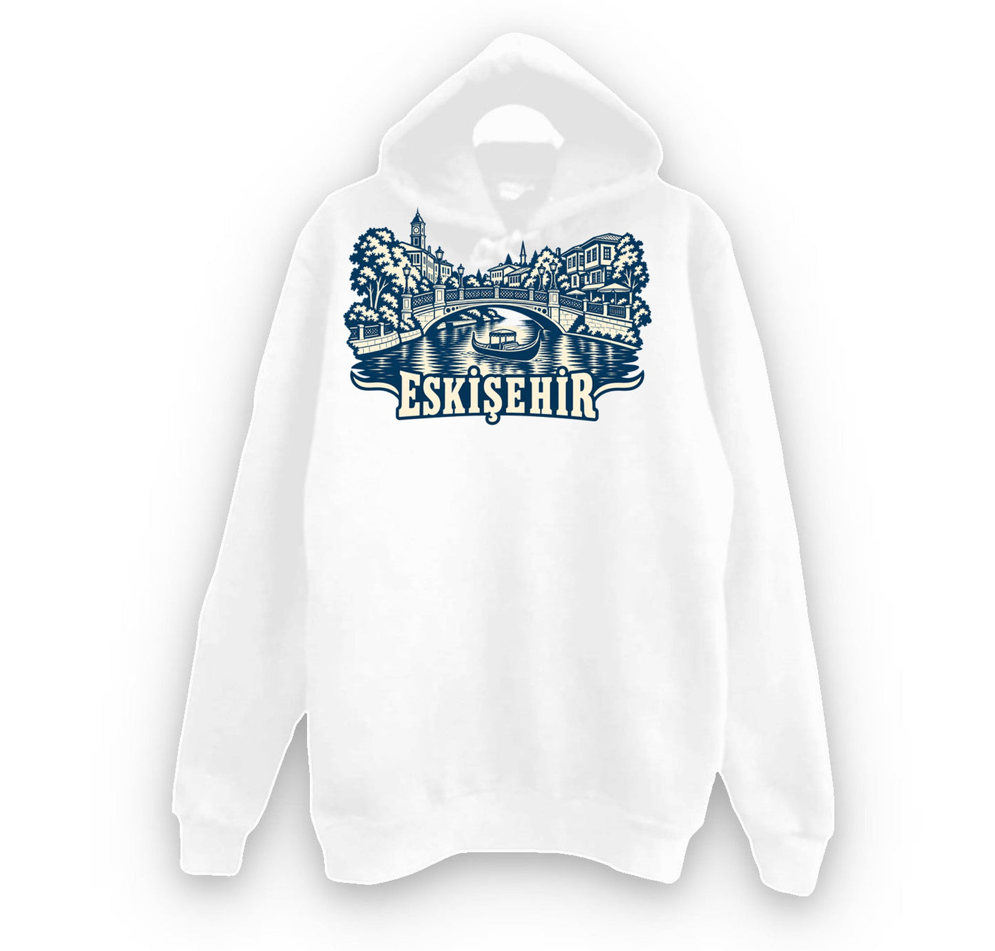 Eskişehir Porsuk Çayı baskılı beyaz kapüşonlu sweatshirt